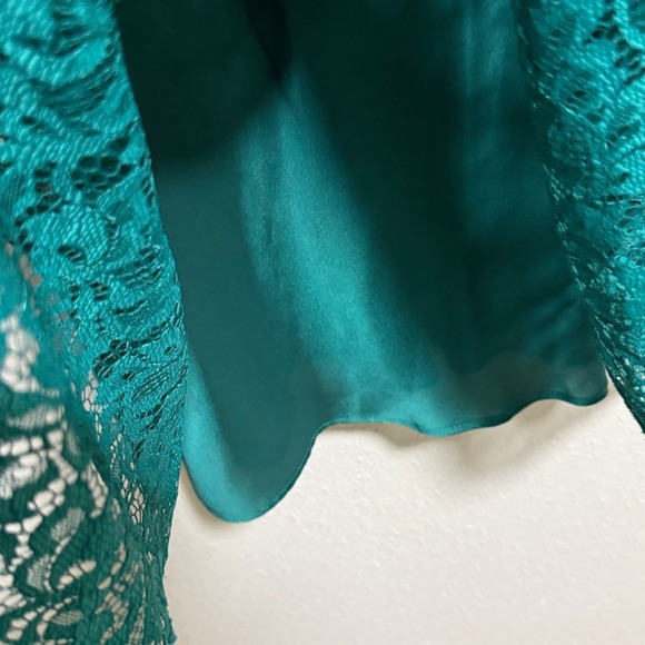 Zara Woman Emerald Green Floral Lace High Neck Bell Sleeve Flounce Mini Dress S - Picture 8 of 10